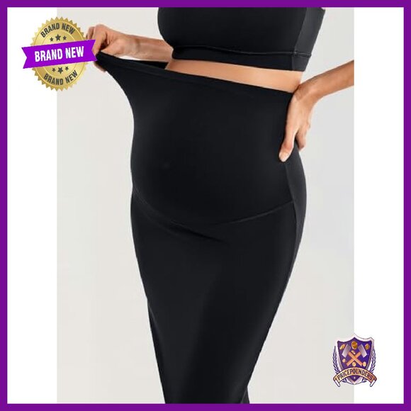 Maternity Pencil Skirt High Waist Stretchy Midi Slit Pregnancy Casual - Picture 5 of 6